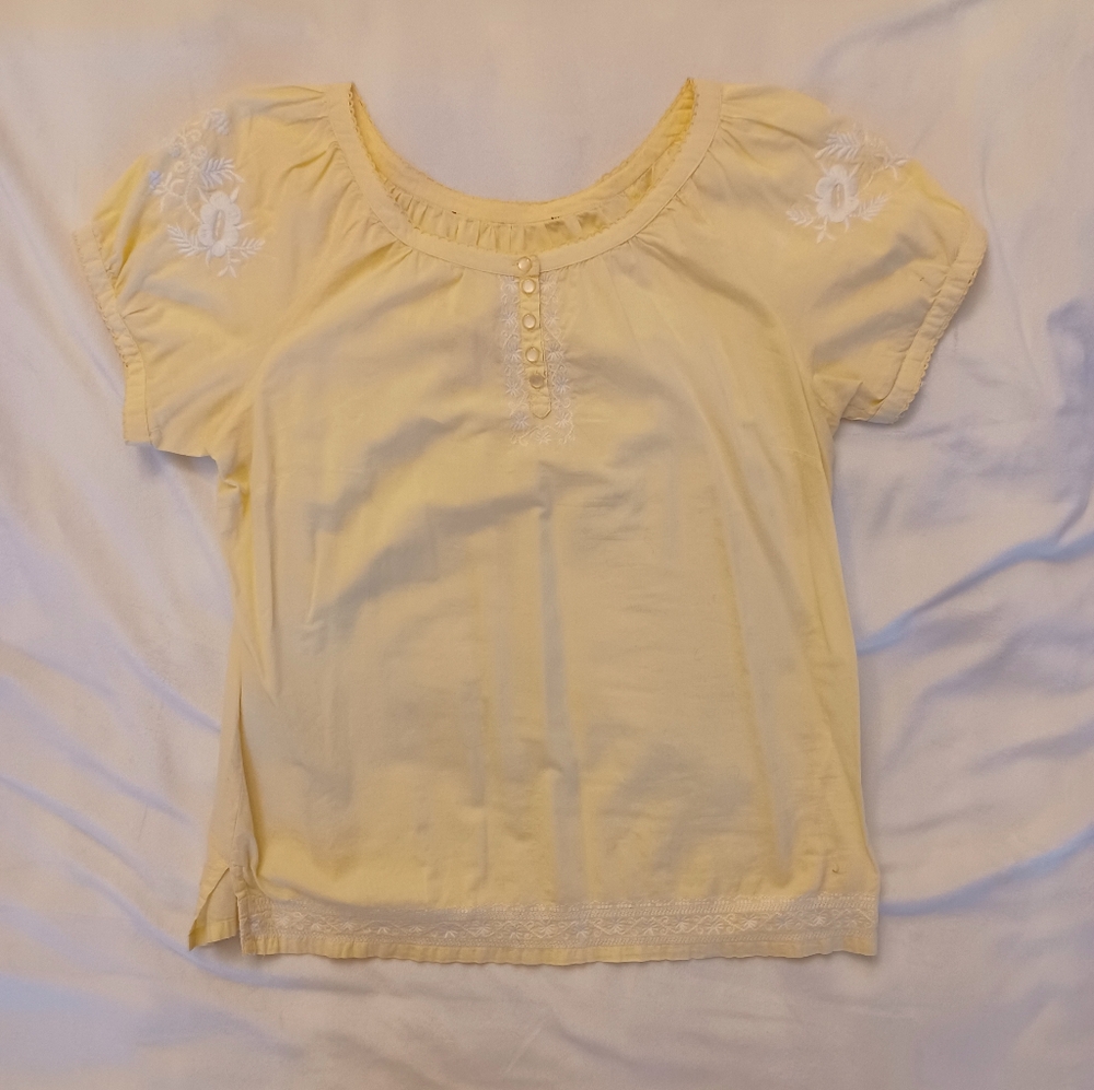 Butter Yellow Mexican Style Top, Puff Sleeves, Large